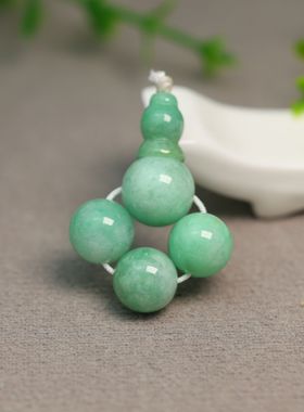 #K097糯底满绿缅甸天然A货翡翠素面珠子三通佛头18子压襟珠串配件