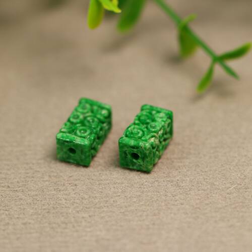 翡翠长方柱条形雕花管珠桶珠