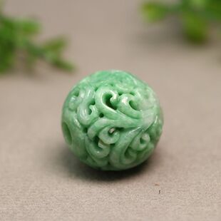 #9259满绿天然A货翡翠龙纹雕花大圆珠子佛珠