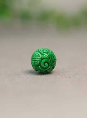 然A货翡翠团寿龙纹雕花珠子