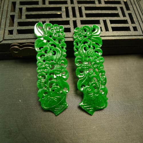 翡翠镂空雕花花篮耳坠吊坠花片