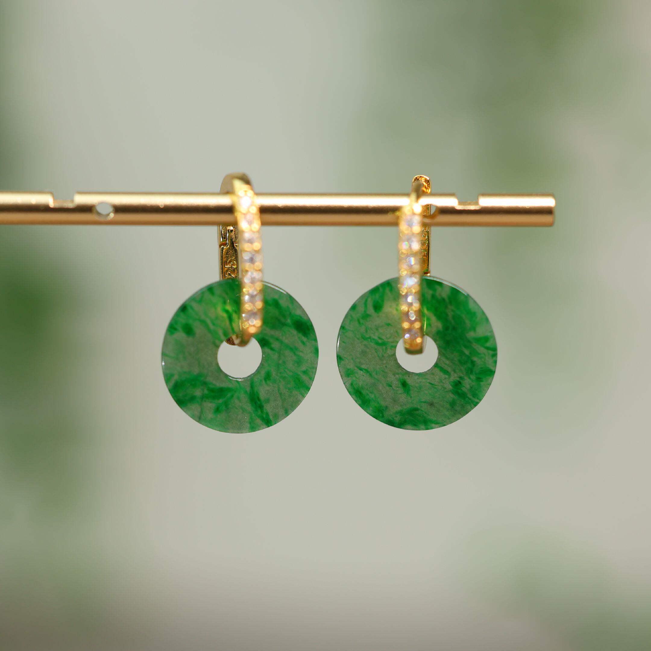 #K264冰种辣绿缅甸天然A货翡翠平安扣小环耳坠耳环耳扣款