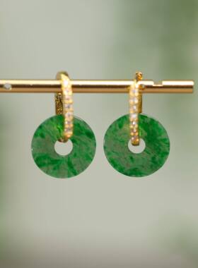 #K264冰种辣绿缅甸天然A货翡翠平安扣小环耳坠耳环耳扣款