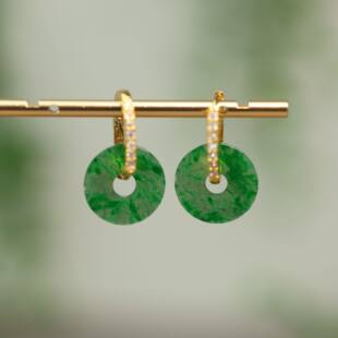 K264冰种辣绿缅甸天然A货翡翠平安扣小环耳坠耳环耳扣款