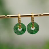 I756老坑辣绿缅甸天然A货翡翠平安扣小环耳坠耳环 S925银圈镶嵌