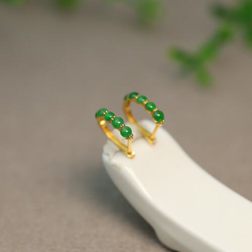 18K金缅甸天然A货翡翠蛋面耳钉