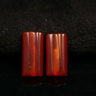 特价#9754一对红色天然老玛瑙管珠
