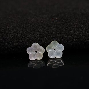 镶嵌耳钉裸石 J332一对白色冰种天然A货翡翠梅花花朵