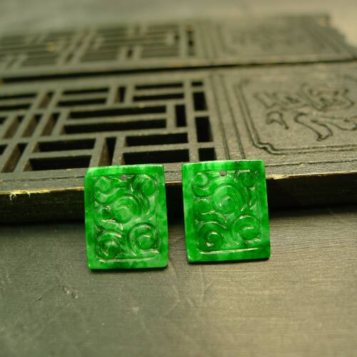 天然翡翠方形龙纹雕花耳坠花片