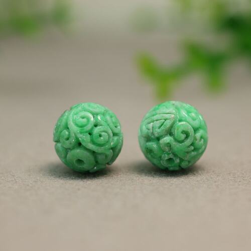天然A货翡翠团寿雕花珠子