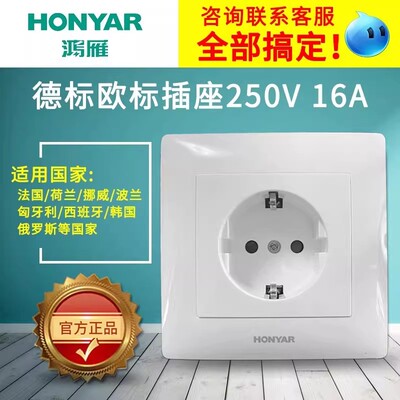 鸿雁欧式德标16a开关插座可定做