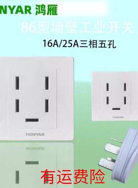 杭州鸿雁插座工业三相五线440V/380V带接地插头T5-16A25A插头插座