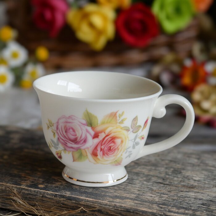 陶瓷有耳茶杯大号花茶品茗杯带把简约描金个人杯咖啡杯定制包邮