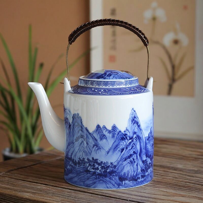 青花大容量提梁壶泡茶壶冷热水壶