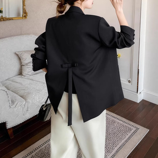女装 外套女大码 西装 胖MM春秋西服后开衩蝴蝶结显瘦西服女 新款