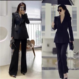 胖mm大码收腰显瘦设计感职业西装套装女微辣长裤两件套西服200斤