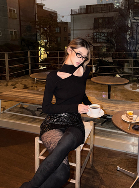 PrettyDragon纯欲小高领镂空修身针织衫保暖毛衣女修身打底衫上衣