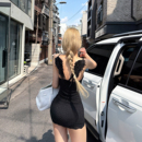 PrettyDragon小恶魔翅膀修身肌理高弹吊带裙蕾丝拼接连衣裙夏季女