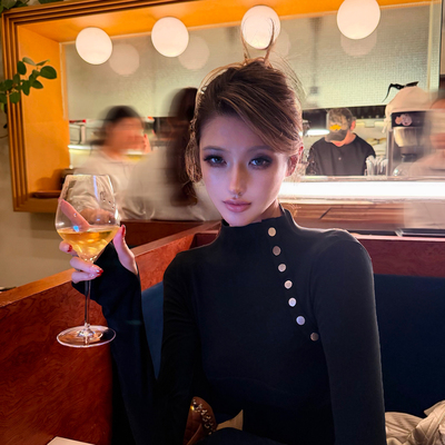 小高领开扣德绒保暖长袖打底衫女