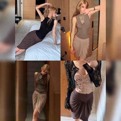 Withlynlyn大聋优雅百搭天丝羊毛女神裙垂顺两色中裙半身裙女短裙