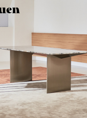 如恩 Linha林哈餐台意式轻奢长餐桌天然威尼斯棕大理石奢石 CT538