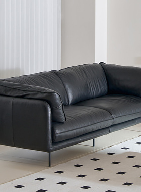 如恩 HUG怀抱沙发黑色全真皮三人位沙发慵懒中古风羽绒沙发 CB282