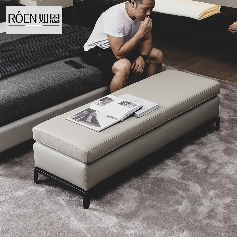 如恩 真皮床尾凳现代简约风格换穿鞋凳长条凳卧室衣帽间长踏cb105