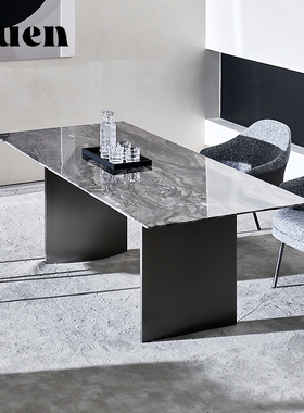 如恩 Linha Fina意式极简约风格天然奢石餐台两米长方形餐桌CT503