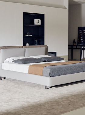 如恩TATLIN塔特林床意式极简风格书包床主卧宽屏床灰色皮床 BD229