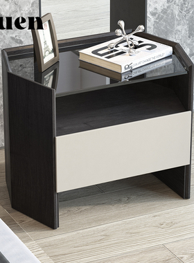 如恩意式极简约风格哑光黑色床头柜设计师风格卧室储物柜 CTG-217