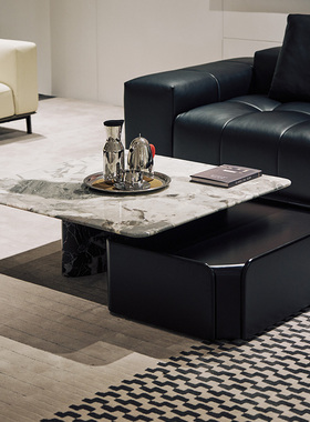 如恩 新款茶几意式极简风格高低组合带储物功能大理石茶几 GC-522