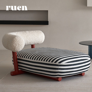 如恩 黑白条纹贵妃椅中古风奶油风辅位沙发CF040G Pipe雪橇椅经典