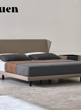 如恩 AZUL阿祖尔悬浮床硬皮马鞍皮双人床极简中古侘寂风皮床BD231