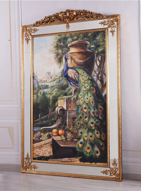 壁炉挂画美法式纯手绘孔雀油画