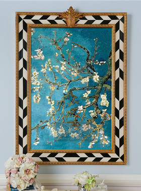 64x98竖版现代奢华梵高杏花抽象蓝色卧室玄关挂画走廊画装饰油画