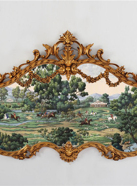 纯手绘油画绿色骑马装饰画