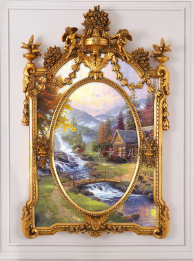 85x135法式纯手绘油画壁炉画紫色风景海景地中海天鹅房子托马斯