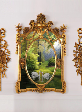 85x135法式纯手绘油画壁炉画服装店风景天鹅绿色玄关画别墅客厅走