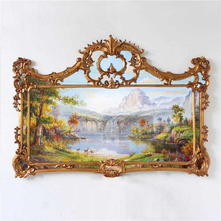 1.6米超大横板欧式法式风景油画纯手工山水画绿色风水聚宝盆客厅
