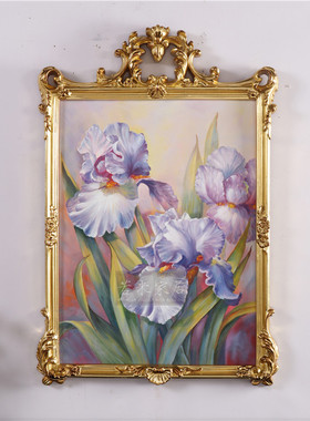 73x106美法式装饰手工画手绘油画客厅走廊玄关挂画花卉紫色鸢尾花