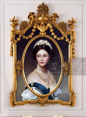 85x135法式宫廷奢华少女贵妇人物肖像油画蓝色手绘壁炉服装店会所