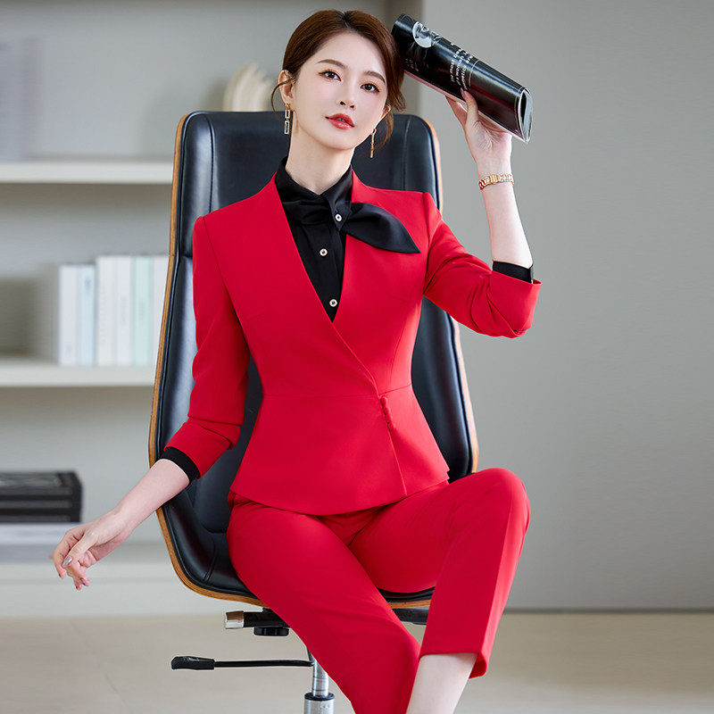 单件/套装长袖西装职业女春秋美容院工作服前台酒店收腰接待正装
