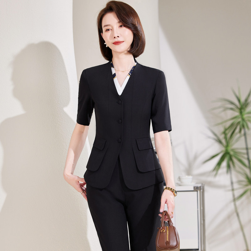 单件/套装 职业短袖西装女夏季薄款气质珠宝店美容院前台工作服夏