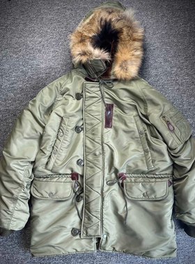 可刀纯原地勤服N3B飞行服棉服真毛领中长款棉衣羊毛毡棉服配牛皮