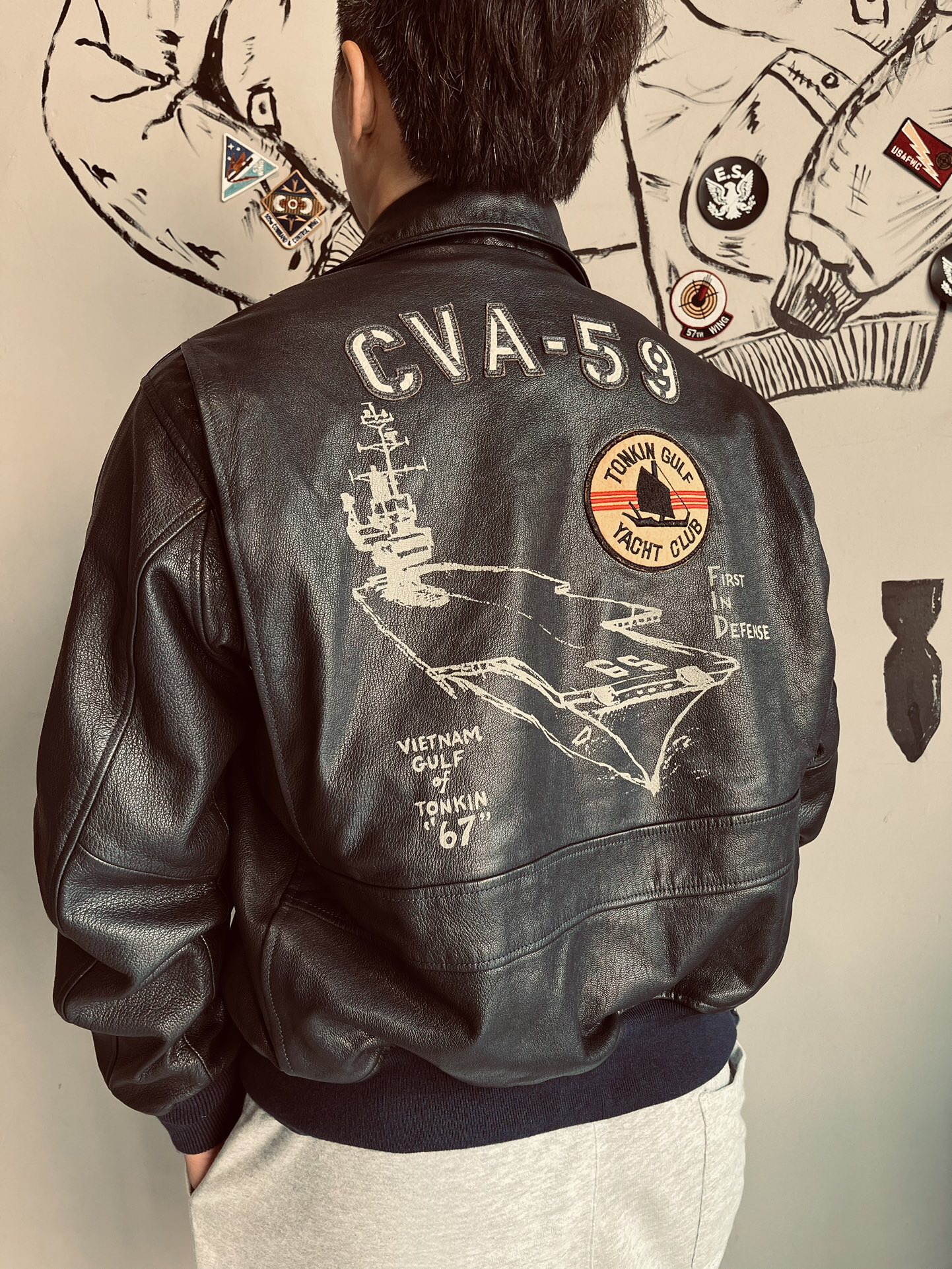 G1皮衣飞行员皮衣 山羊皮复古男女军事风美版宽松单皮夹克