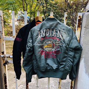 印第安日产vanson联名ma1飞行夹克万针刺绣机车棉衣短外套黑色