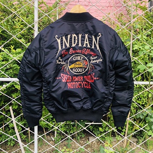 机车摩托印第安日产ma1飞行夹克万针刺绣棒球领秋冬棉衣短外套