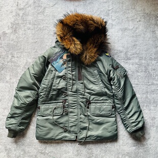 纯原地勤服N3B飞行服棉服 大毛领中长款棉衣羊毛毡厚外套配牛皮