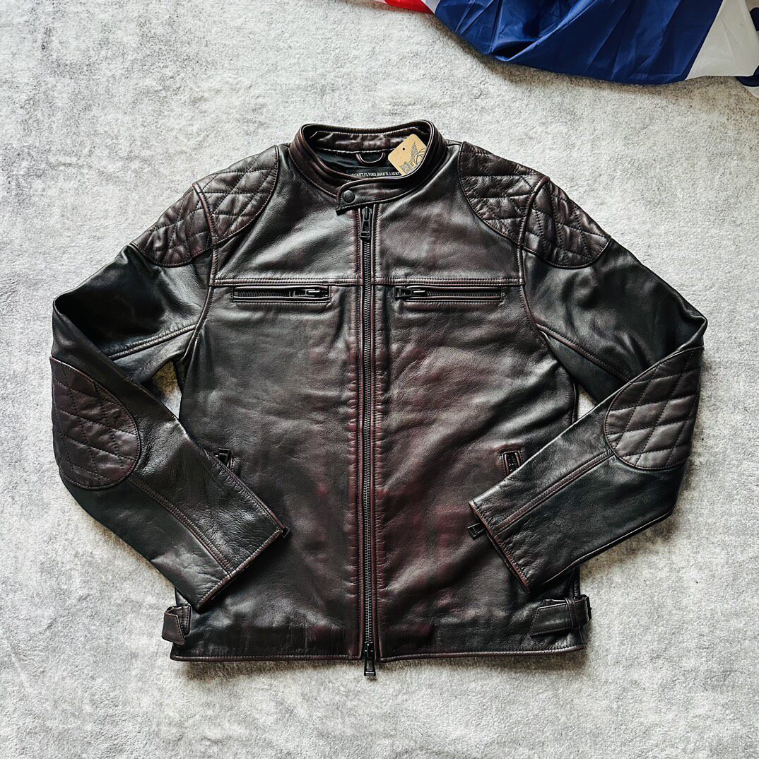 茶芯牛皮落色机车皮衣质感强皮料不硬孤品一件L胸围108cm袖子62cm