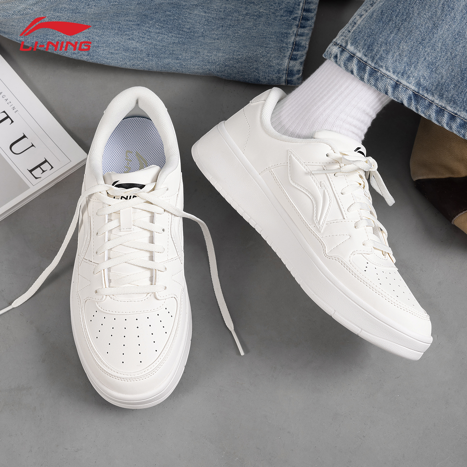 李宁板鞋男月临新款官方正品黑白